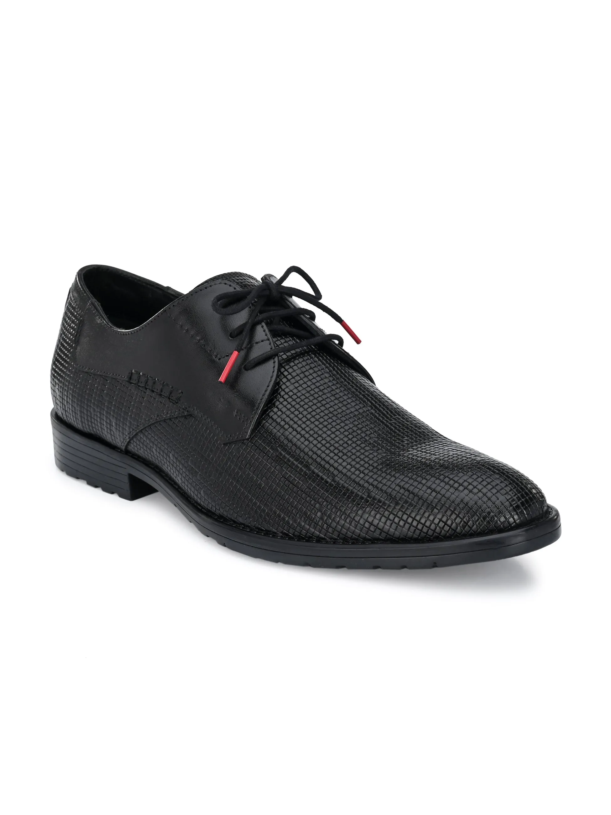 Hitz Men's Black Leather Party Wear Derby Shoes